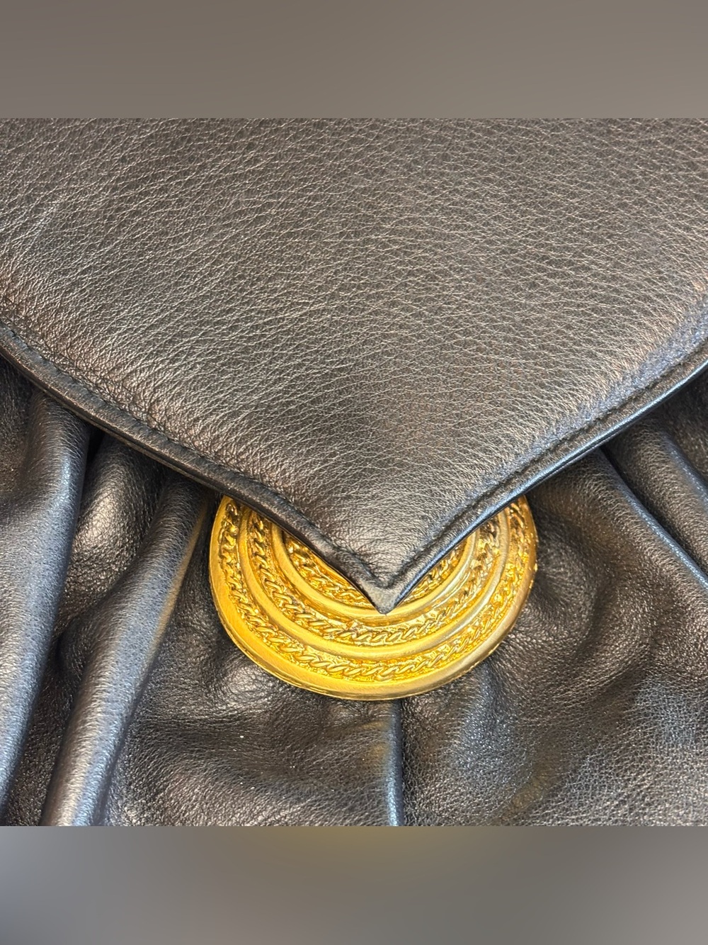 VINTAGE NORDSTROM Genuine Black Leather Shoulder Bag with Decorative Gold Accent - Picture 11 of 11